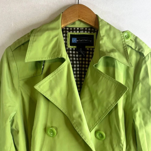 Relativity Lime Green Short Trench Jacket Double Breasted Size Medium - Picture 3 of 14